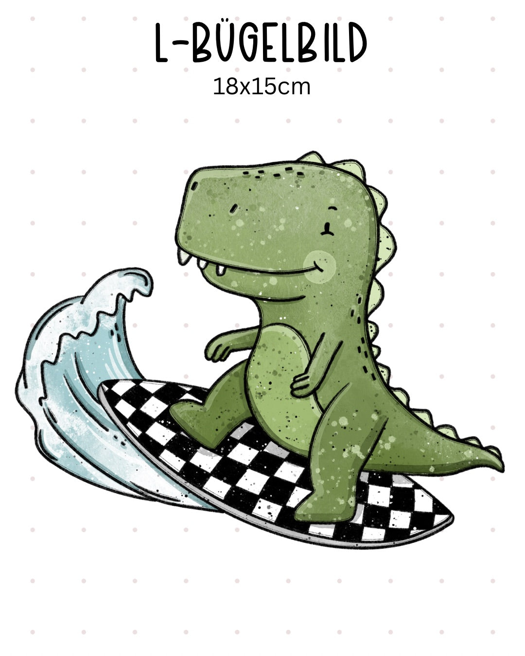 L-Bügelbild Dino Surfing Checker
