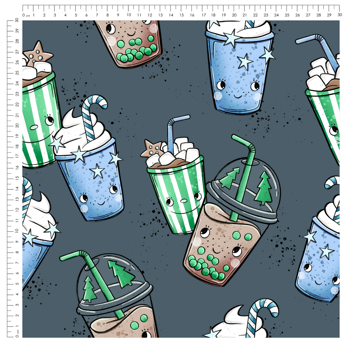 French Terry Tea Xmas Blue