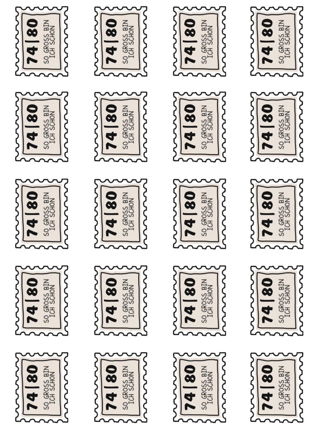 Bügelbild Größenlabel Briefmarke Beige