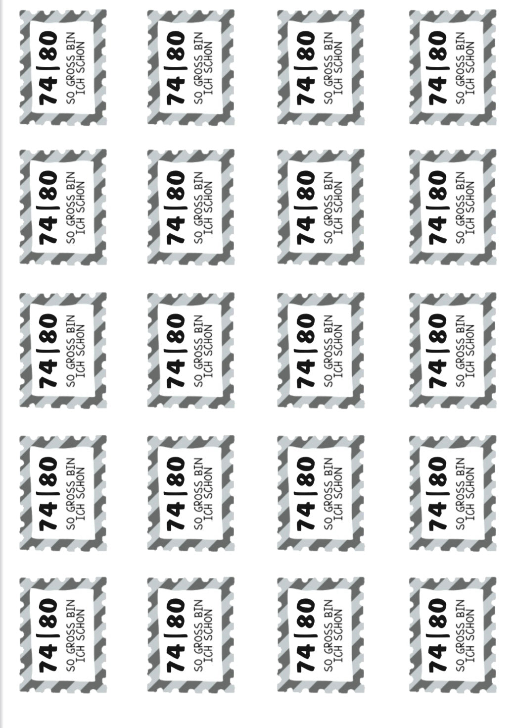 Bügelbild Größenlabel Briefmarke Stripes Grau