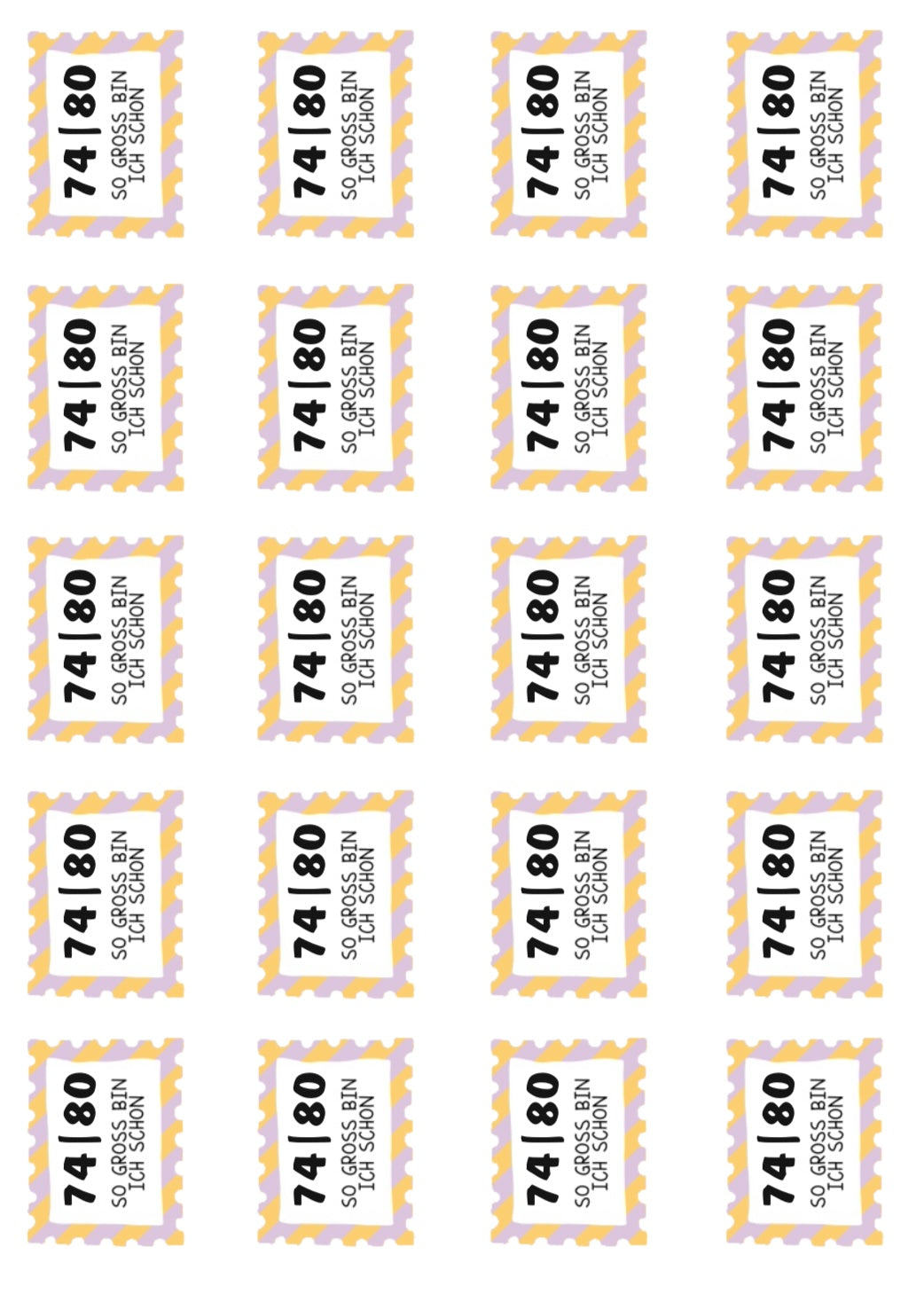 Bügelbild Größenlabel Briefmarke Stripes Lila