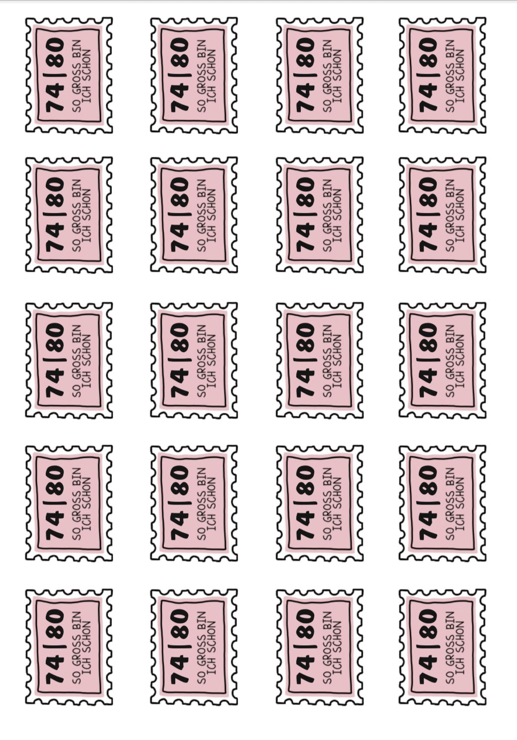 Bügelbild Größenlabel Briefmarke Rosa