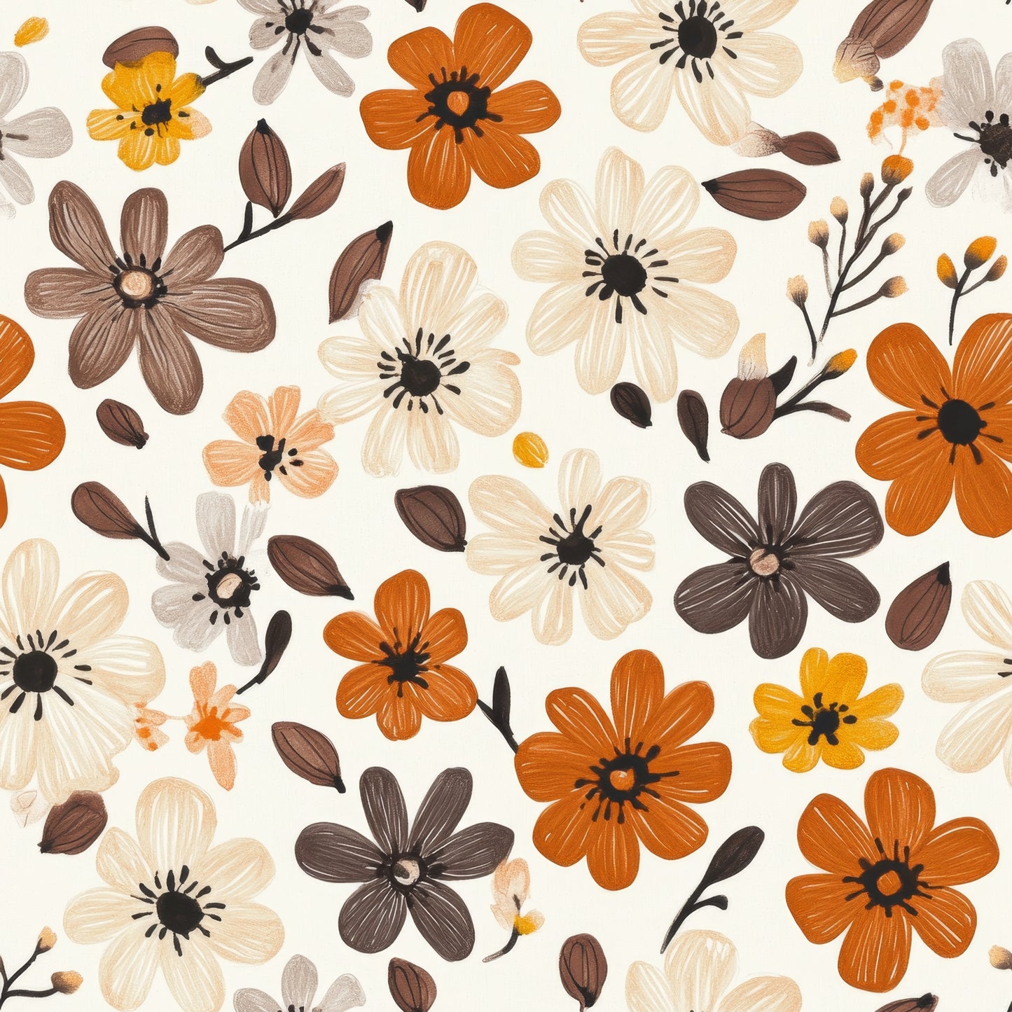 French Terry Brown Flowers