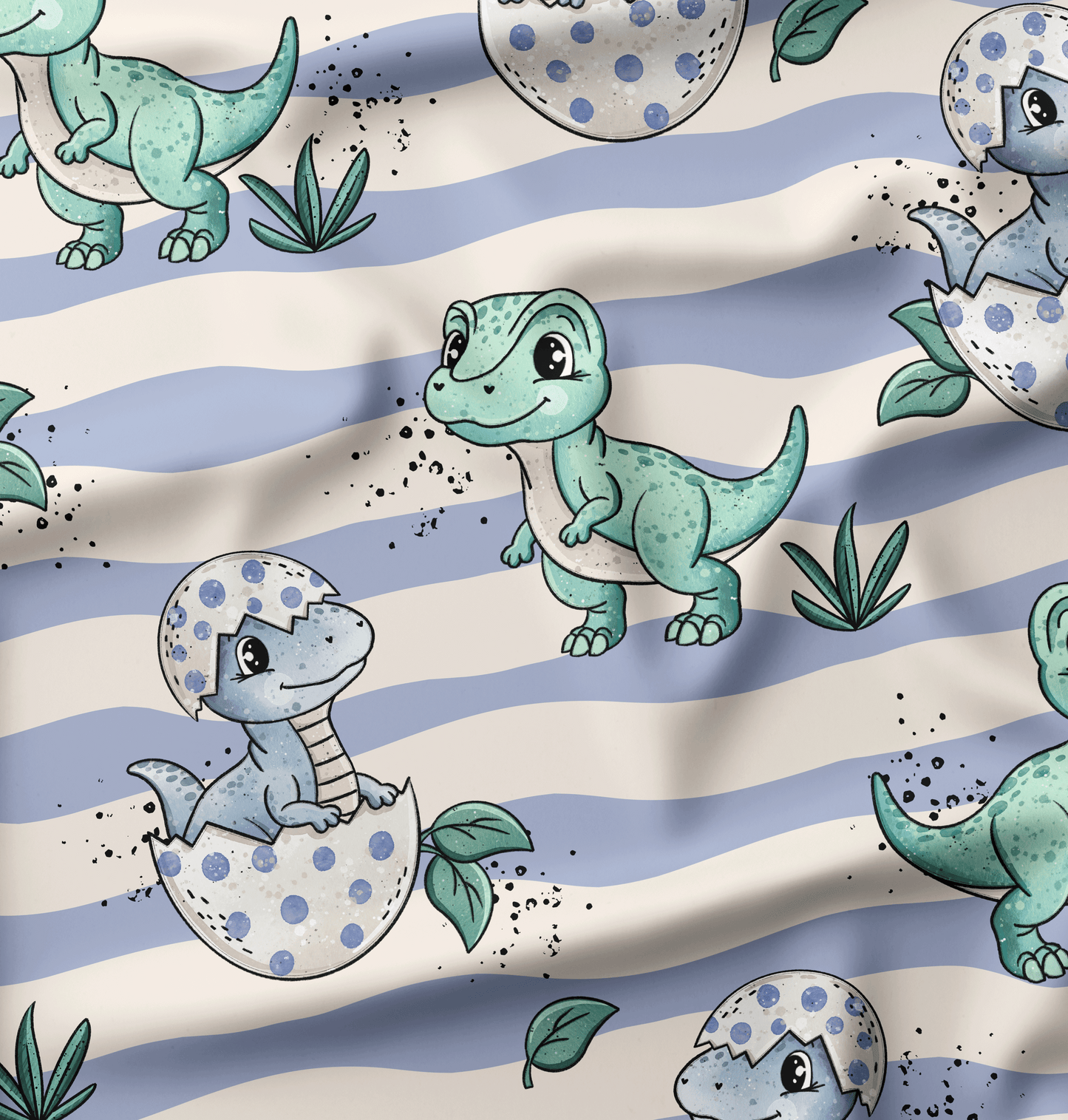 French Terry Dino Babys Blue Stripes
