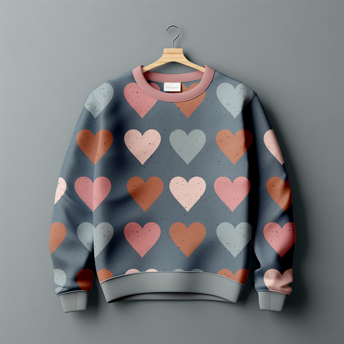 French Terry Big Hearts Rauchblau