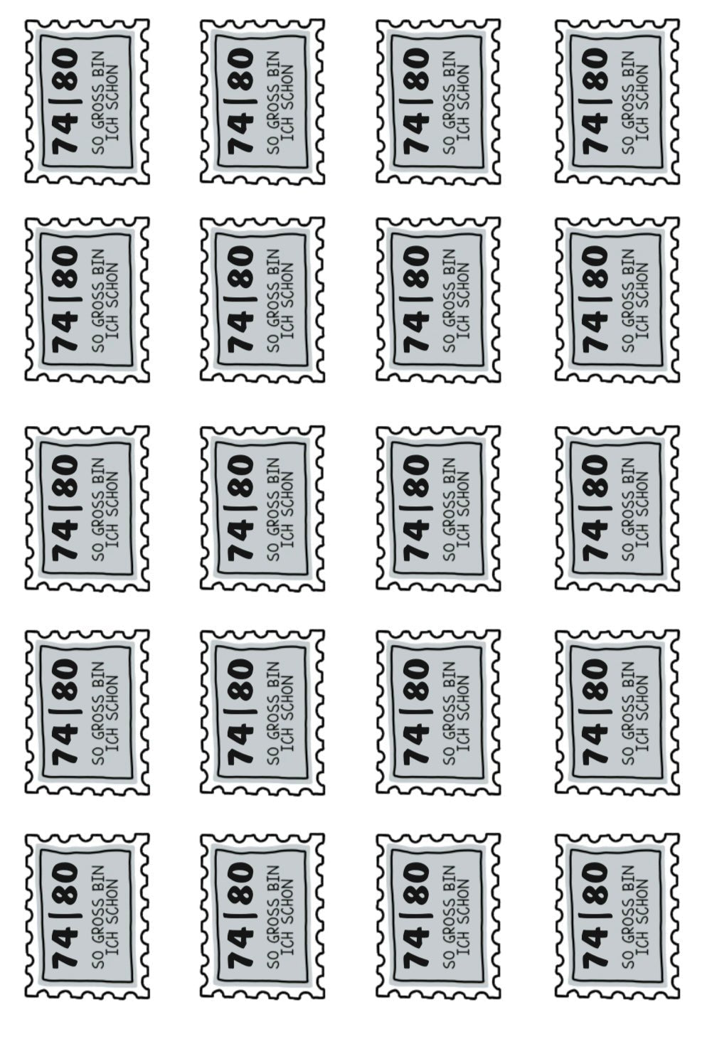 Bügelbild Größenlabel Briefmarke Grau - Benny & Jenny