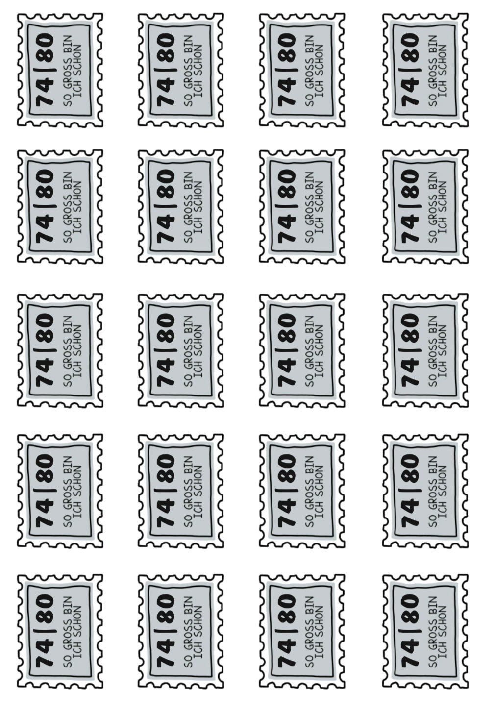 Bügelbild Größenlabel Briefmarke Grau