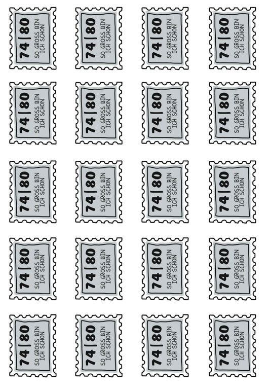 Bügelbild Größenlabel Briefmarke Grau