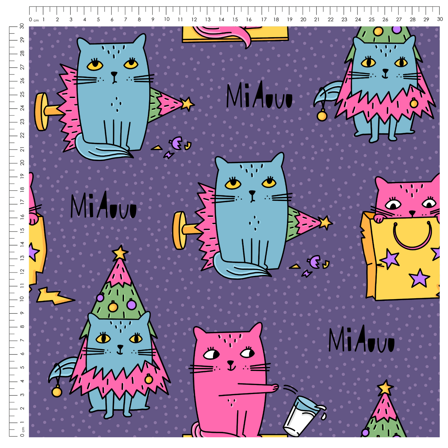 French Terry Xmas Cat Funky