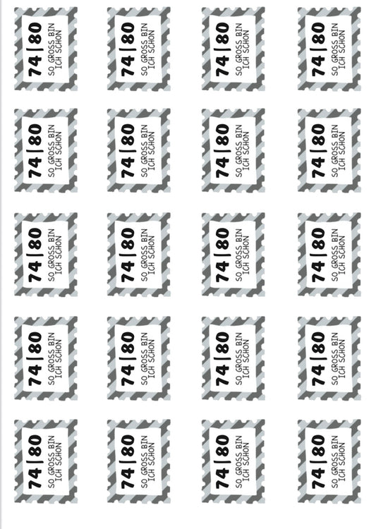 Bügelbild Größenlabel Briefmarke Stripes Grau
