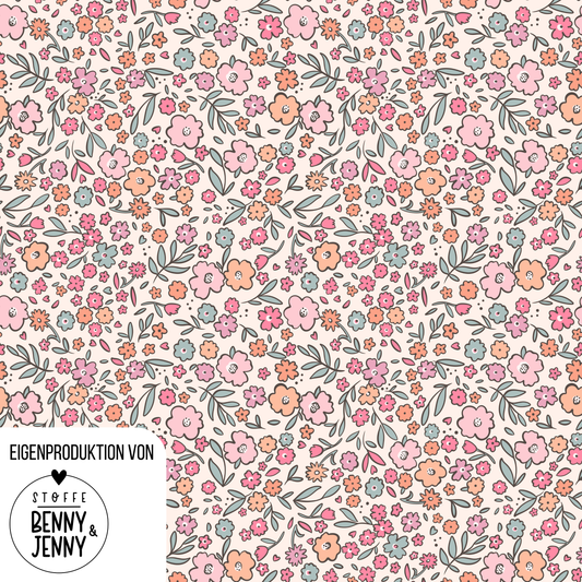 Bio Jersey Retro Flowers Pastell - Vorbestellung
