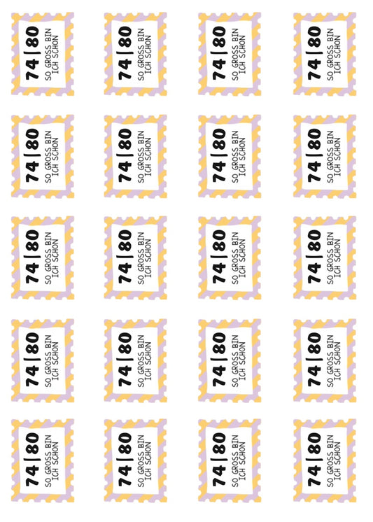 Bügelbild Größenlabel Briefmarke Stripes Lila