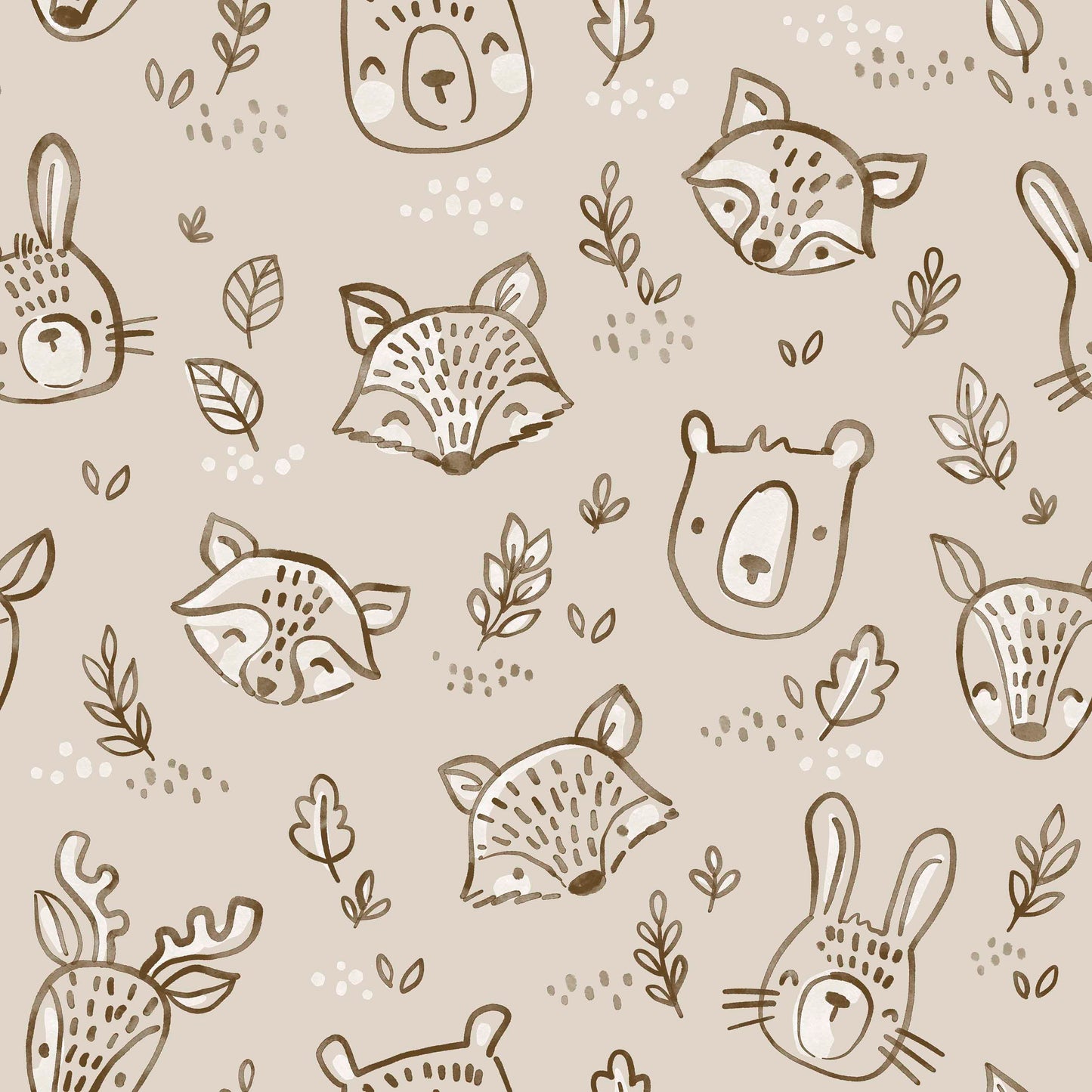 French Terry Forest Friends Dunkelbeige
