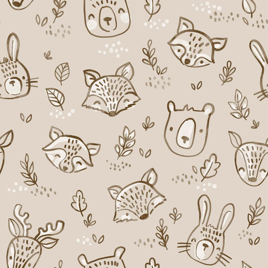 French Terry Forest Friends Dunkelbeige