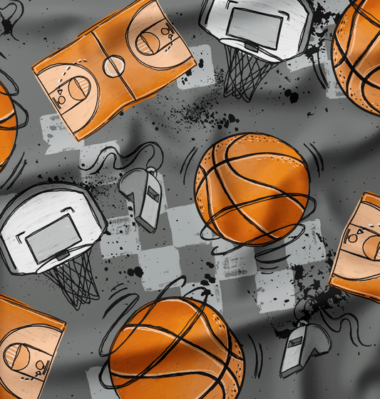 French Terry Basketball Grau Orange - Vorbestellung