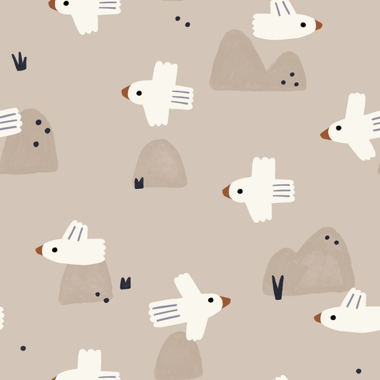 French Terry Birds Beige - Vorbestellung