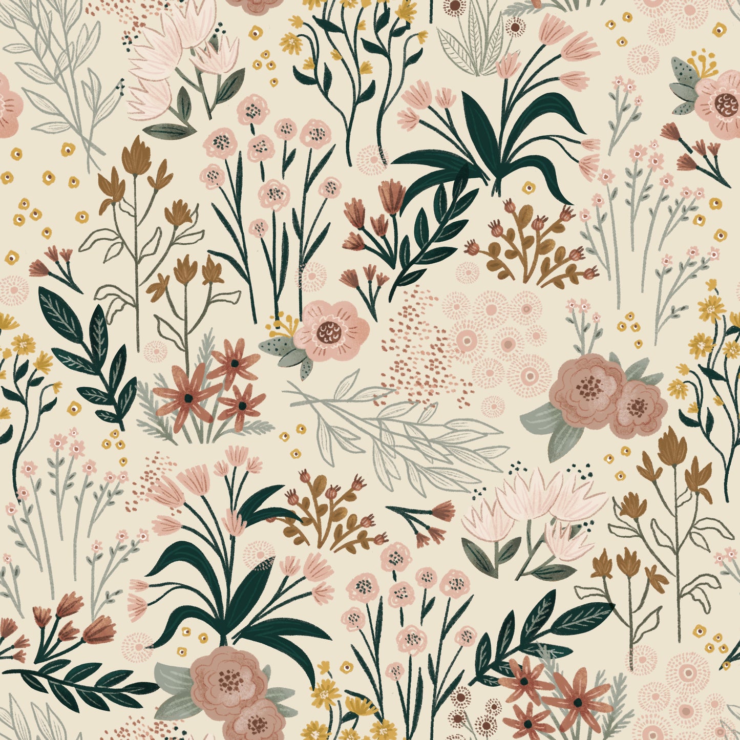 French Terry Beige Dreamflowers - Vorbestellung