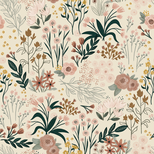 French Terry Beige Dreamflowers - Vorbestellung