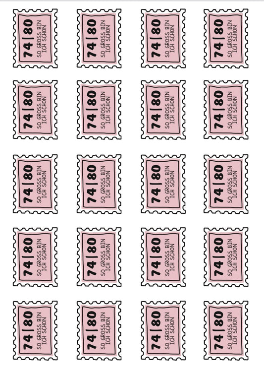 Bügelbild Größenlabel Briefmarke Rosa