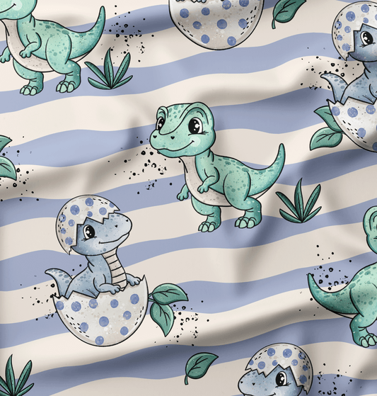 French Terry Dino Babys Blue Stripes - Vorbestellung