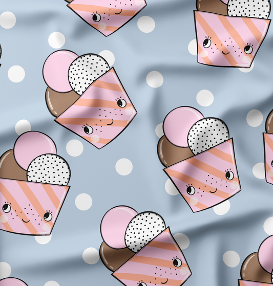 French Terry Eis geht immer Blue Dots