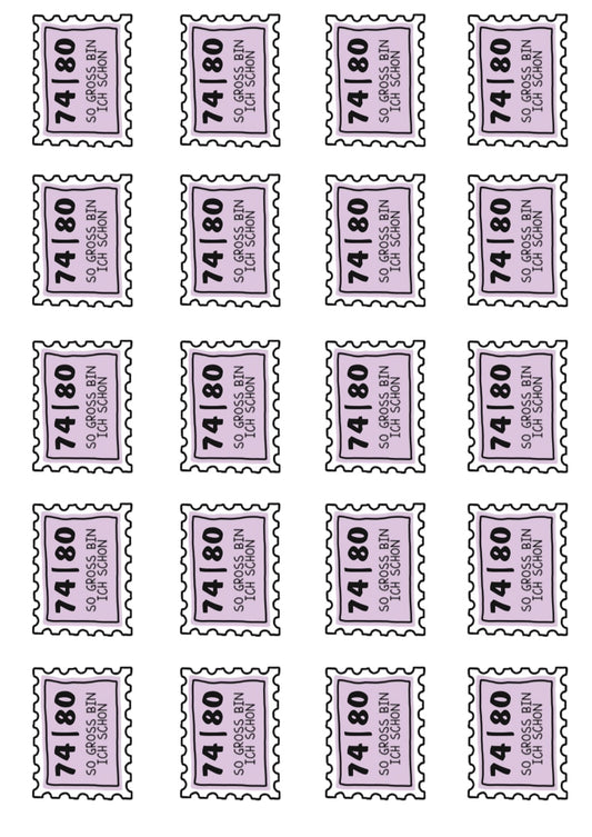 Bügelbild Größenlabel Briefmarke Lila
