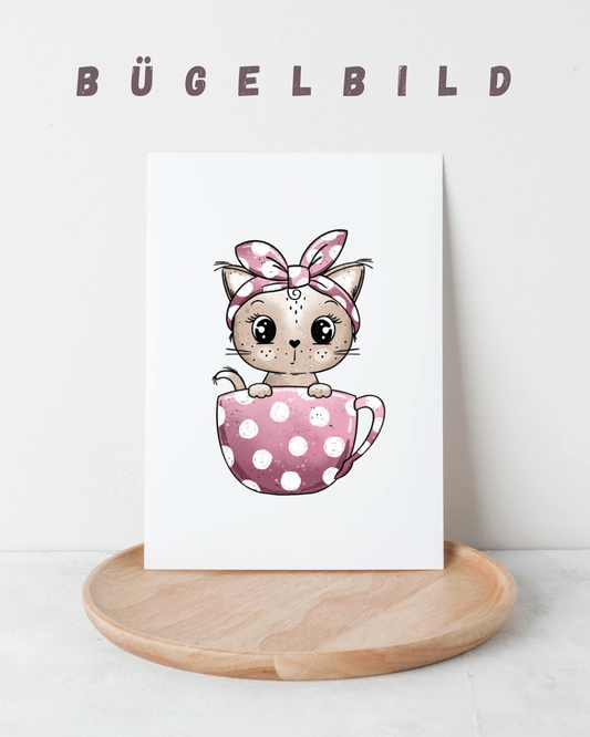 Bügelbild Tassen Kitty Pink