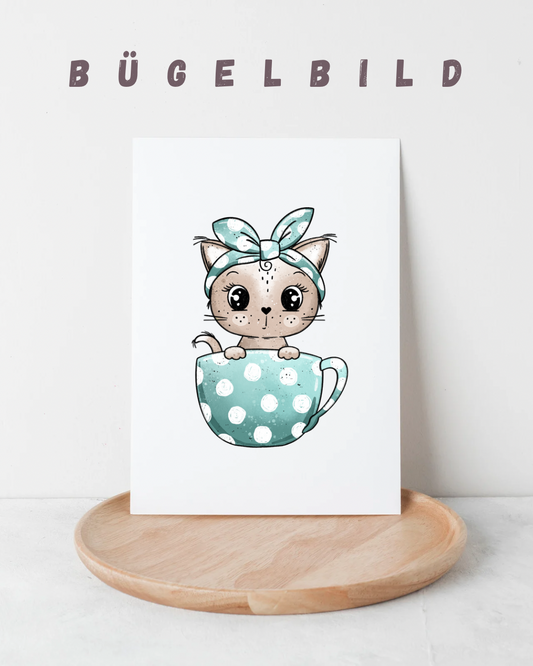 Bügelbild Tassen Kitty Mint