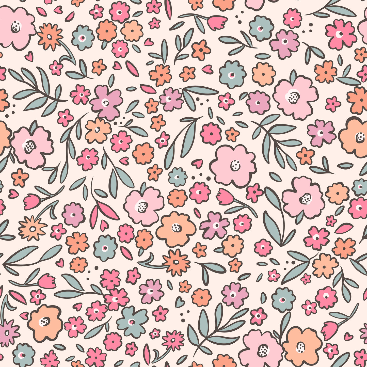 French Terry Retro Flowers Pastell - Vorbestellung