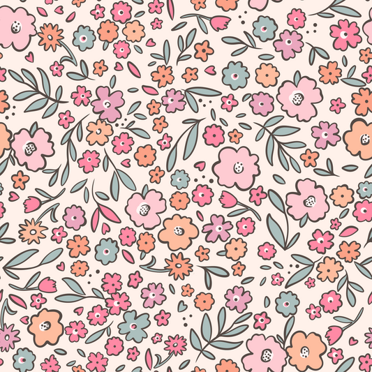 French Terry Retro Flowers Pastell - Vorbestellung