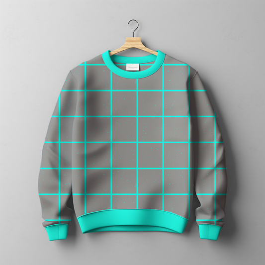 French Terry Big Grid Grey-Mint