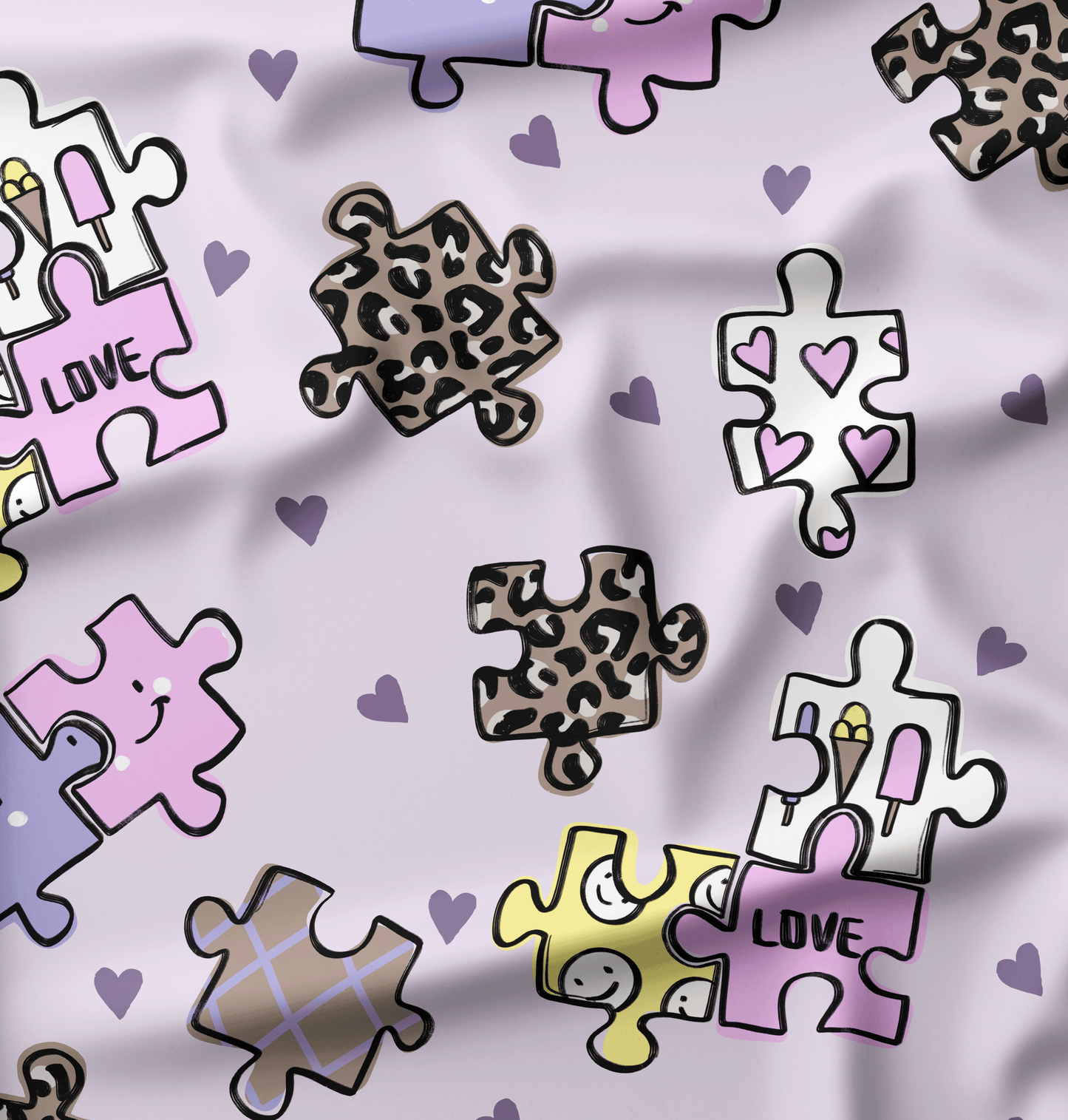 French Terry Puzzleleben Pastelllila - Vorbestellung
