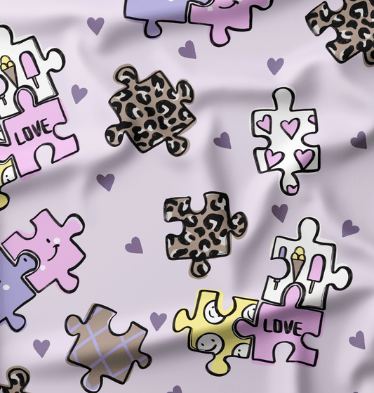 French Terry Puzzleleben Pastelllila - Vorbestellung