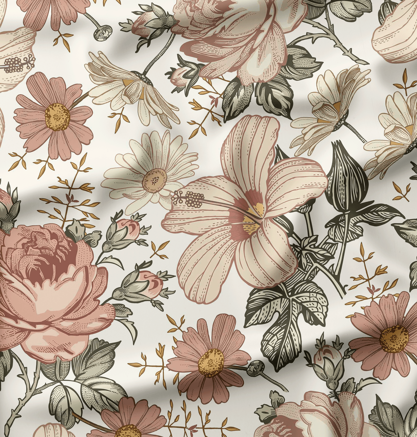 French Terry Vintage Flowers Cream - Vorbestellung