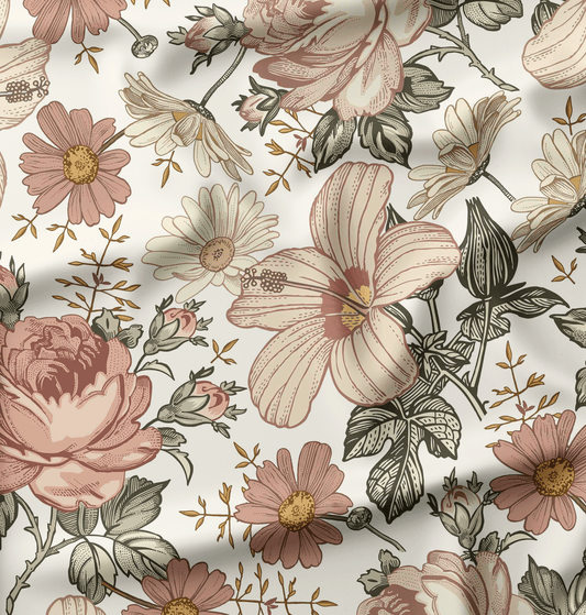 French Terry Vintage Flowers Cream - Vorbestellung