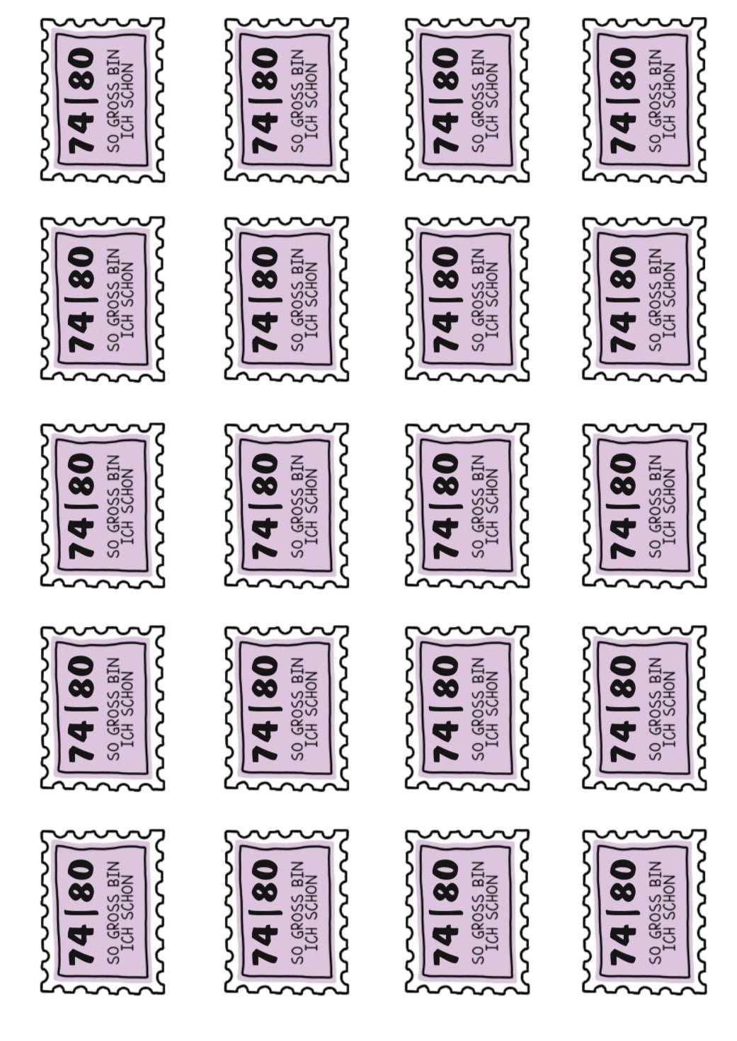 Bügelbild Größenlabel Briefmarke Lila - Benny & Jenny
